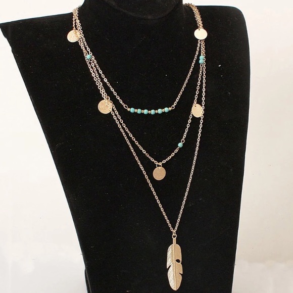 Multi Layered Beaded Feather Necklace - Picture 2 of 2
